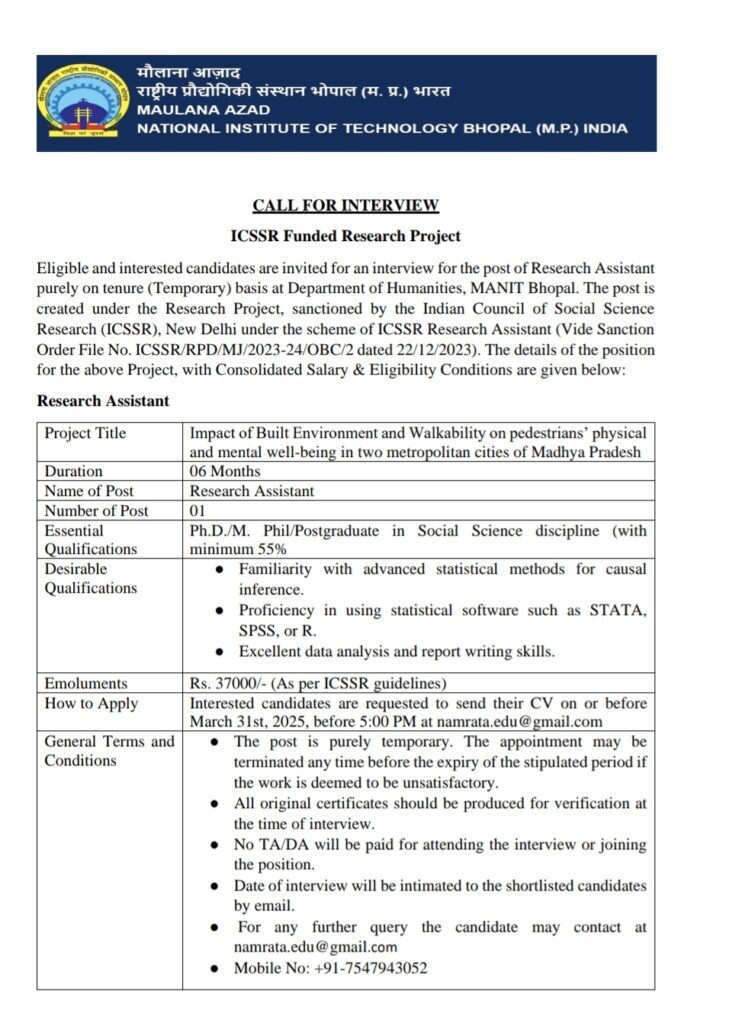 MANIT Bhopal Recruitment 2025