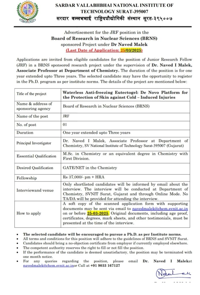 SVNIT Surat Recruitment 2025