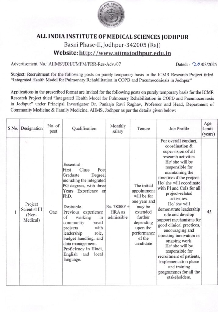 AIIMS Jodhpur Walk In Interview 2025