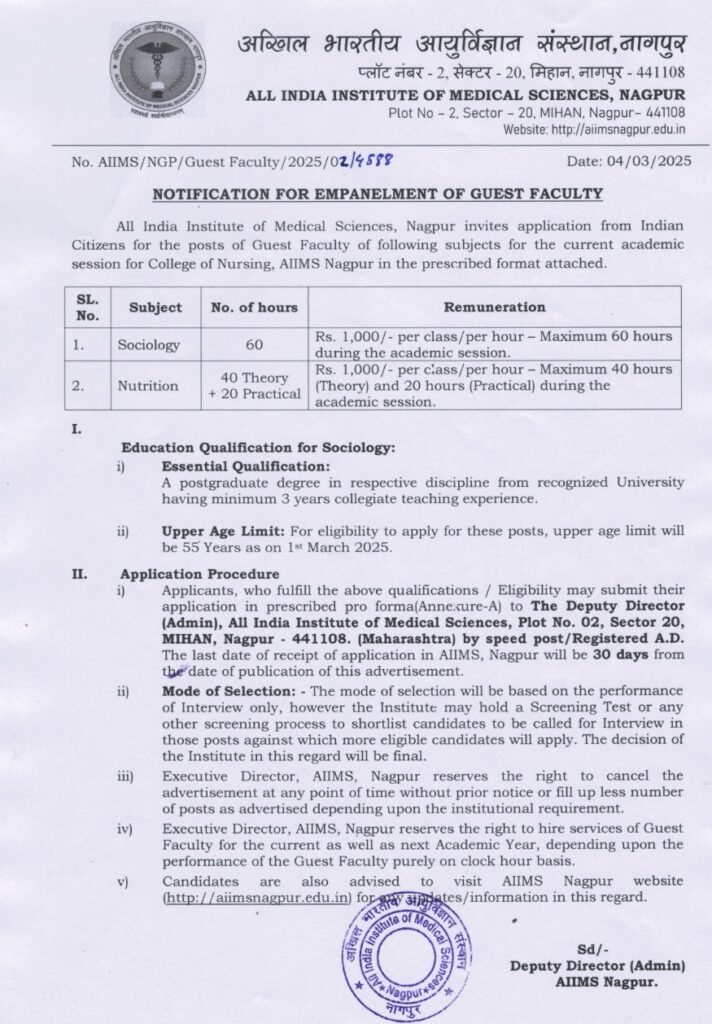 AIIMS Nagpur Recruitment 2025, 03rd April