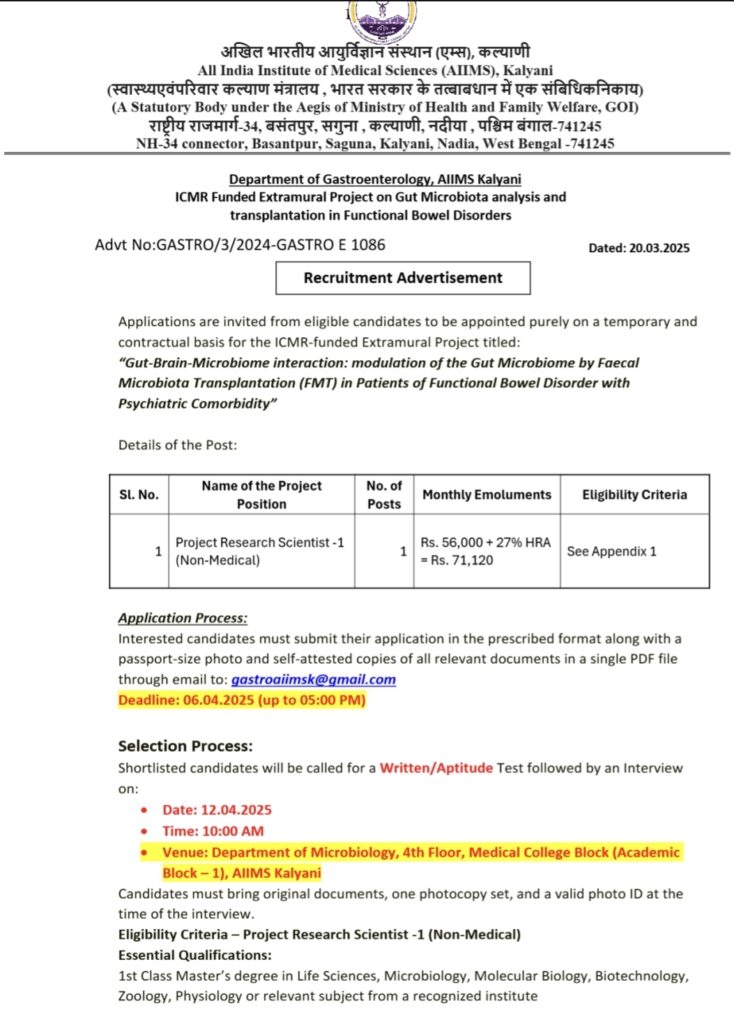 AIIMS Kalyani Recruitment 2025 6th April