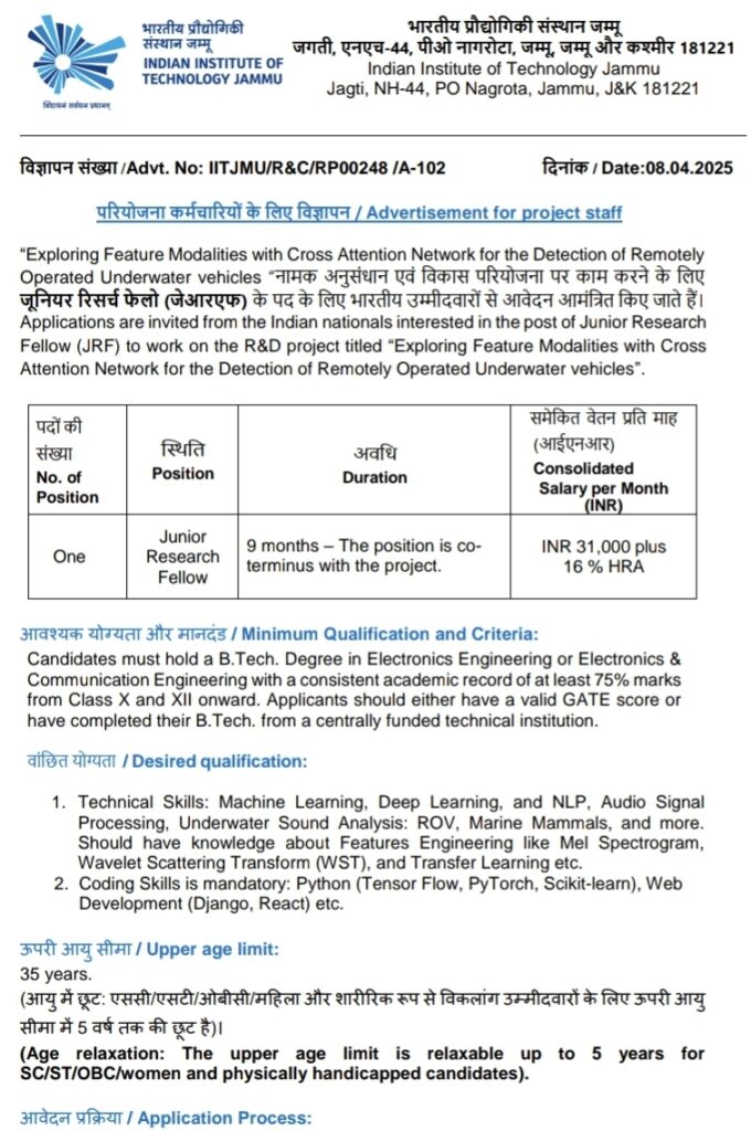 IIT Jammu Recruitment 2025 20th April
