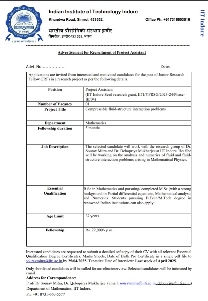 IIT Indore Project Assistant Recruitment 2025, 25th April